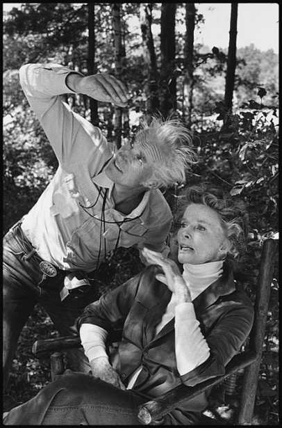 Cinematographer Billy Williams checks Katharine Hepburn’s light in the woods of New Hampshire on the set of On Golden Pond (1981), directed by Mark Rydell. Mary Ellen Mark
