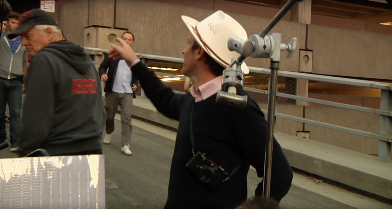 Spike Jonze on the set of Her with what is likely an M6